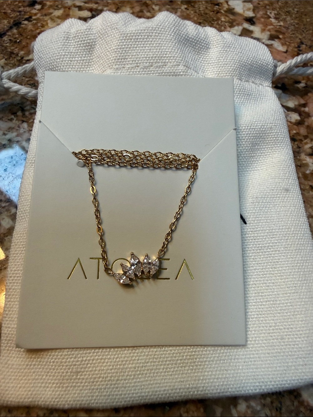 Atolea Gold Crystal Leaf Pendant Necklace